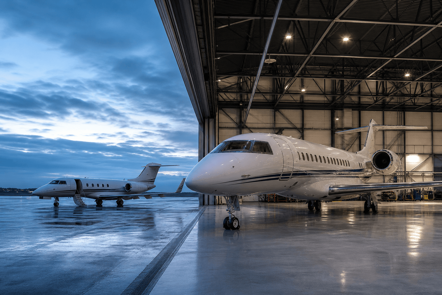 Flota de jets en hangar